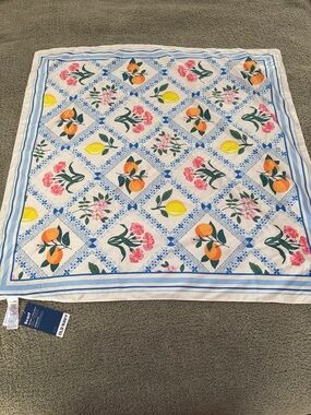 Vintage Fruit Pattern Square Scarf with Blue Border